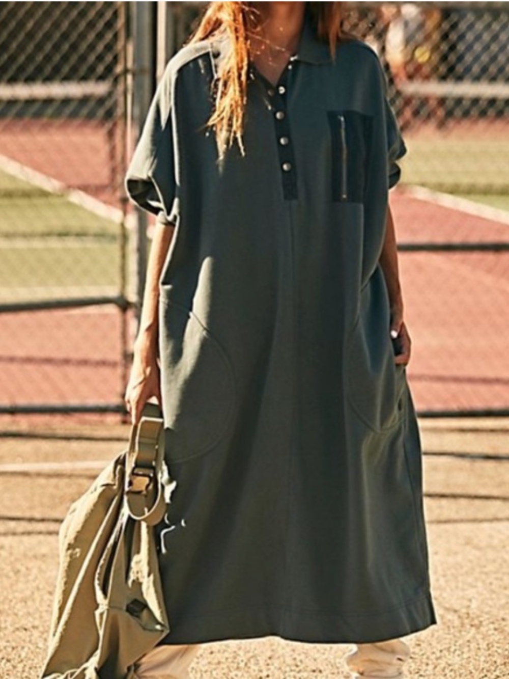 FREE PEOPLE WOMENS BLOCK PARTY MAXI SWEATSHIRT OVERSIZED DRESS SAGE GREEN SMALL